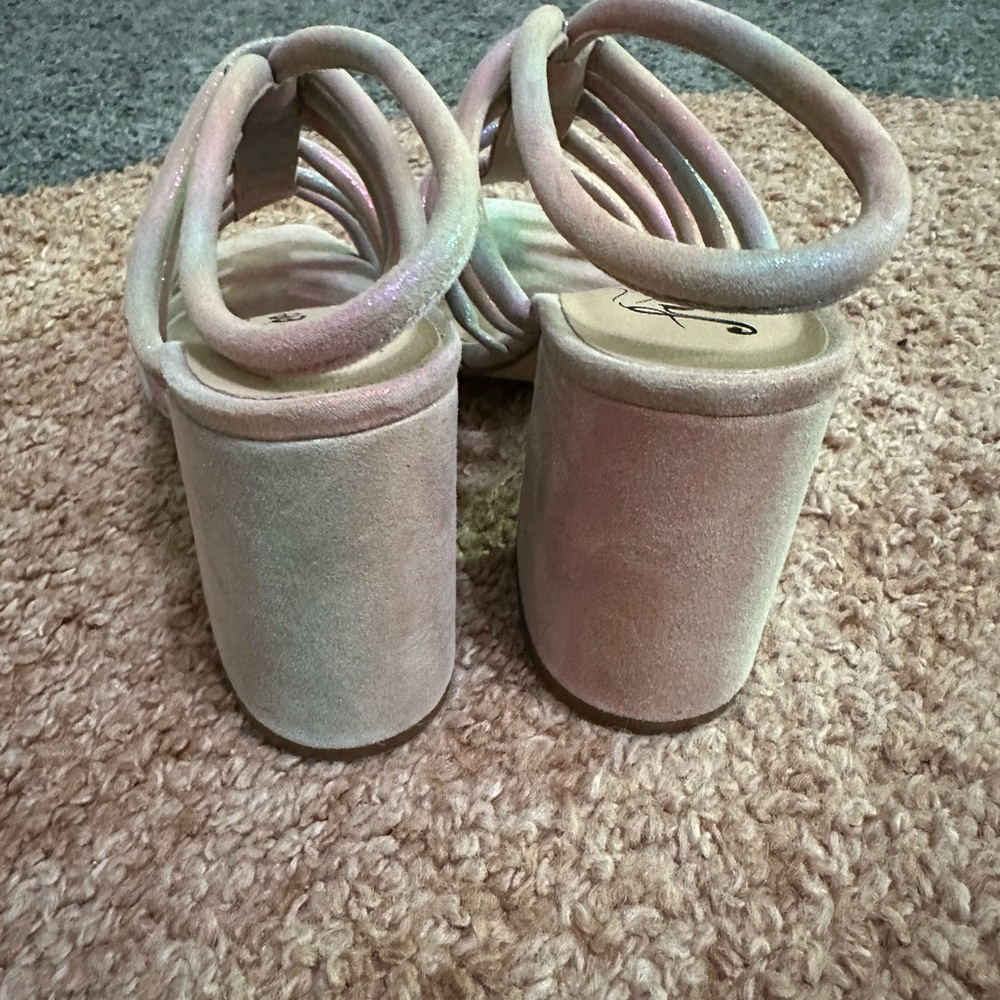 NWT Free People Colette Cinched  Strappy Block Heels in Metallic Rainbow Sz 36.5 - Picture 4 of 6